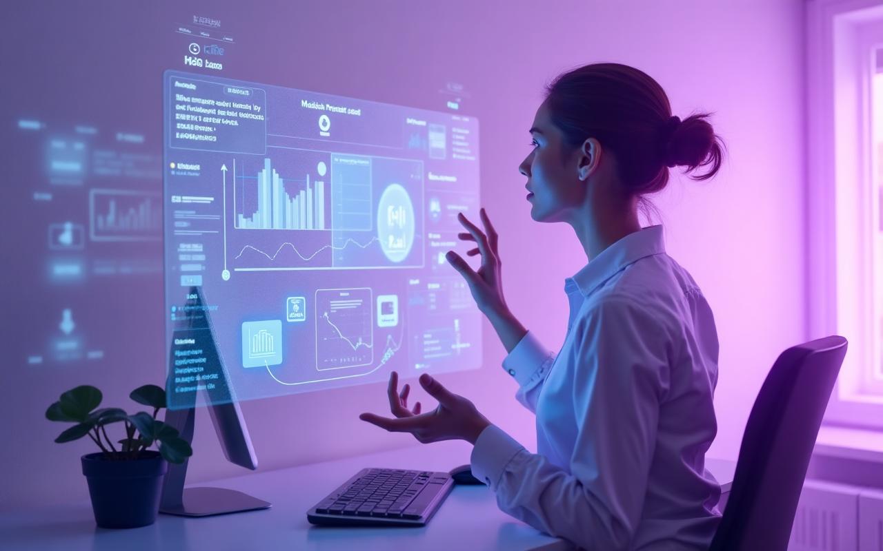 Marketing professional using AI voice system with lead qualification and campaign analytics